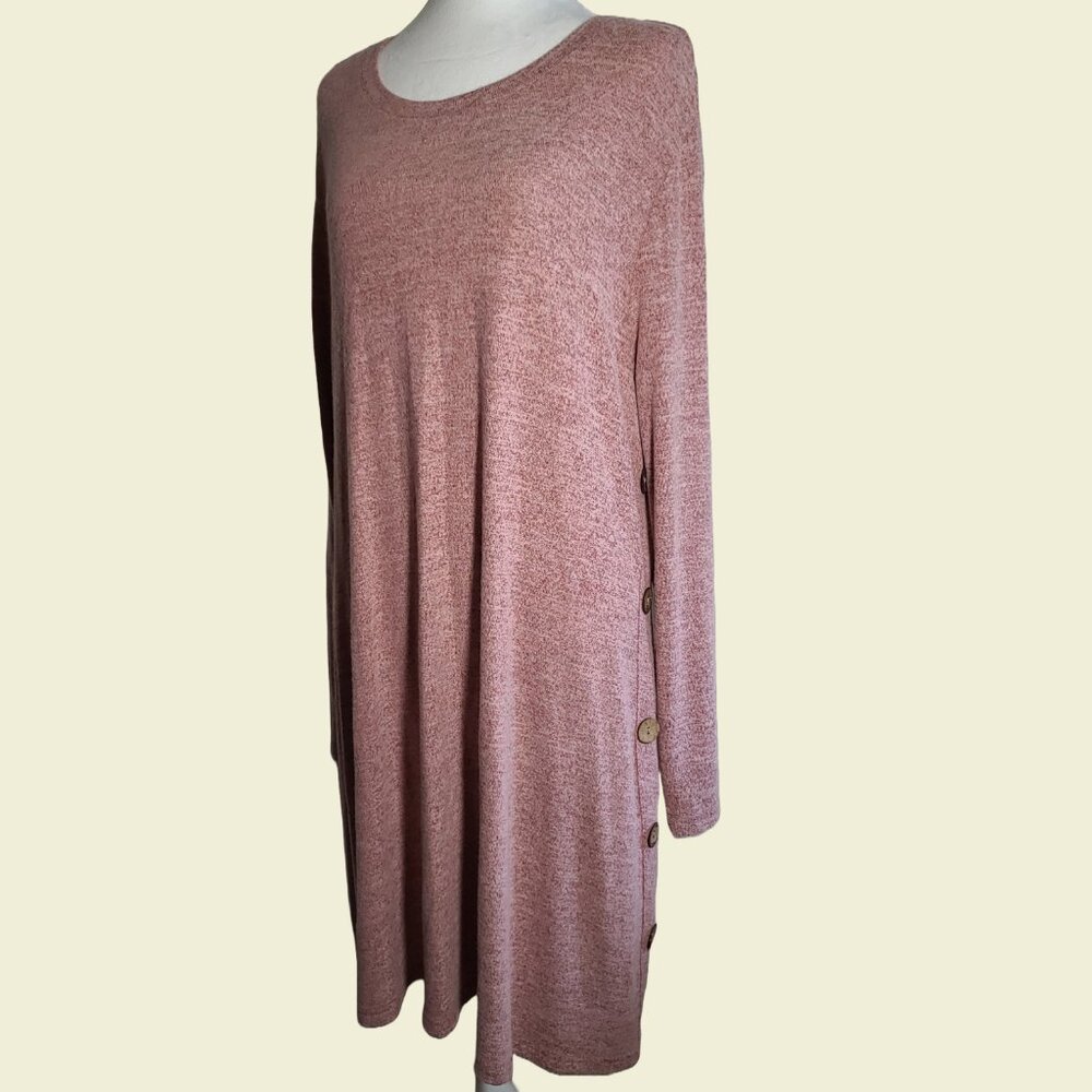 Women's New Ofeefan Brand Long-Sleeve Tunic/Dress in Soft Heathered Pink, Sz XXL